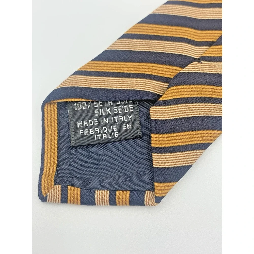 Giorgio Armani CRAVATTE 100% Silk Men's Neck Tie, Blue Gold Stripe‎ Short 56.5